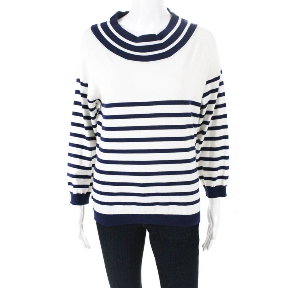 Fuzzi Womens Striped Off Shoulder Sweater Ivory Blue Size Extra Large 11001201